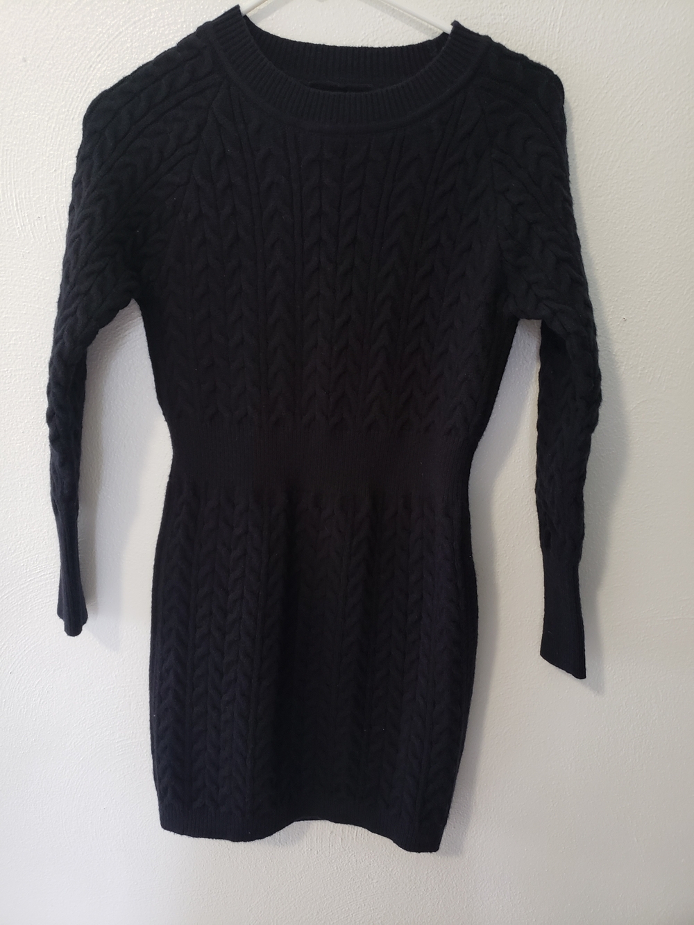 Black Cable-Knit Women's Sweater Dress - Classic Crewneck